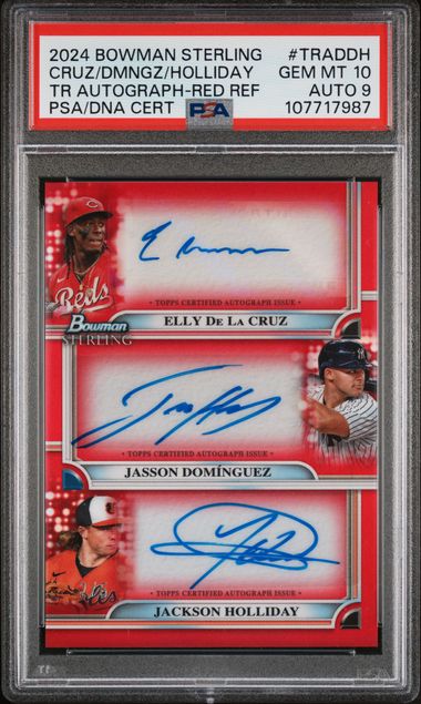 2024 Bowman Sterling Triple Autograph Red Refractor Elly De La Cruz/Jackson Holliday/Jasson Dominguez #TRADDH /5