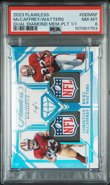 2023 Panini Flawless Dual Diamond Memorabilia Platinum 1/1 Christian Mccaffrey/Ricky Watters #DDMSF