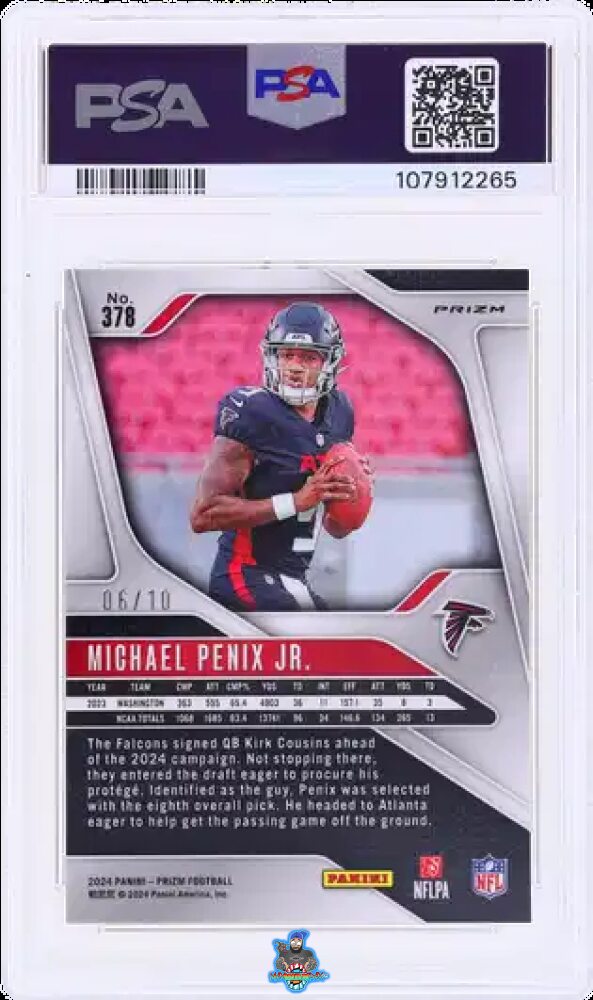 Back of 2024 Panini Prizm Gold Wave Prizm Michael Penix Jr. #378 /10