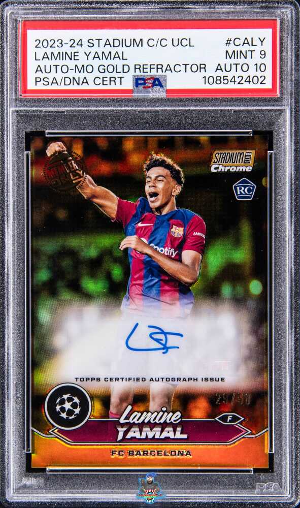 2023 Topps Stadium Club Chrome UEFA Club Competitions Chrome Autographs Auto-Mo Gold Refractor Lamine Yamal #CALY