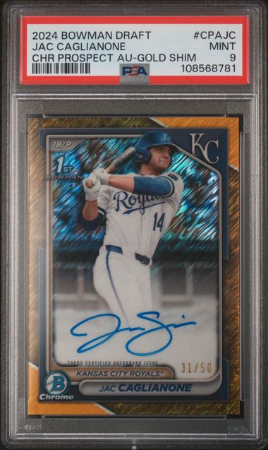 2024 Bowman Draft Chrome Prospect Autograph Gold Shimmer Jac Caglianone #CPAJC /50