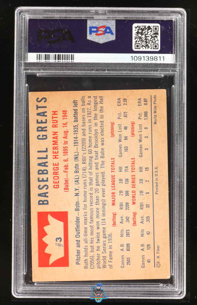 Back of 1960 Fleer Tradition Babe Ruth #3