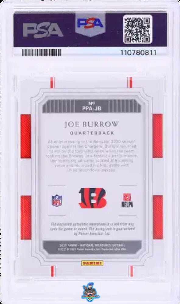 Back of 2020 National Treasures Prodigy Patch Autograph Gold Joe Burrow #PPA-JB /25