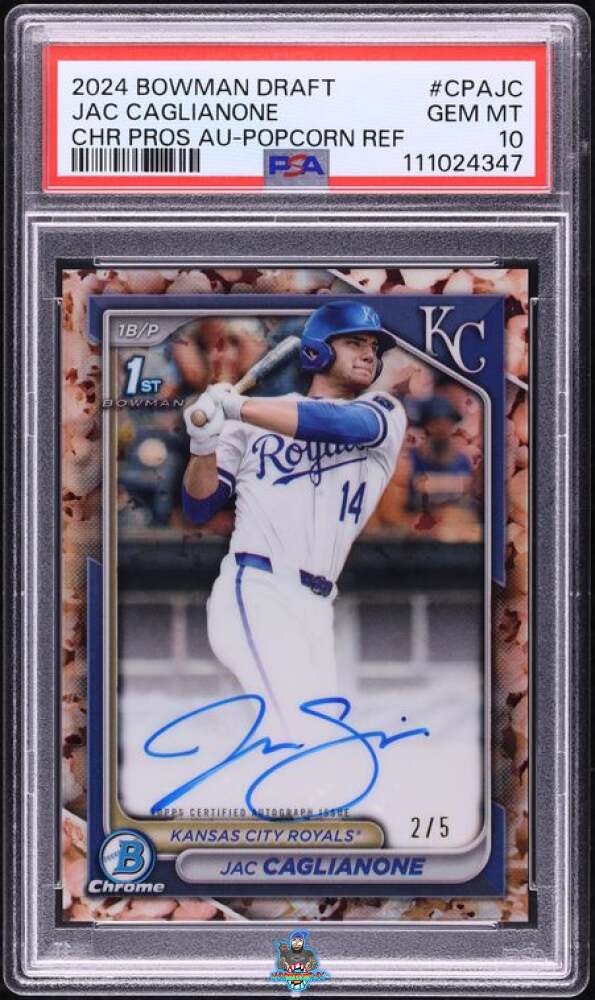 2024 Bowman Draft Chrome Prospect Autographs Popcorn Refractor Jac Caglianone #CPAJC