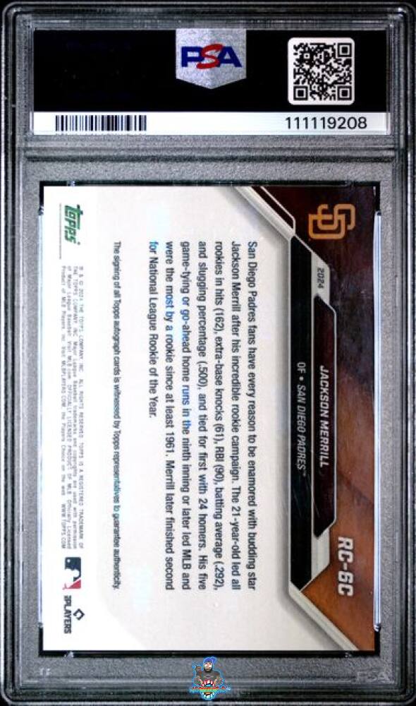 Back of 2024 Topps Now MLB Rookie Cup Team Set Autograph-Gold 1/1 Jackson Merrill #RC6C