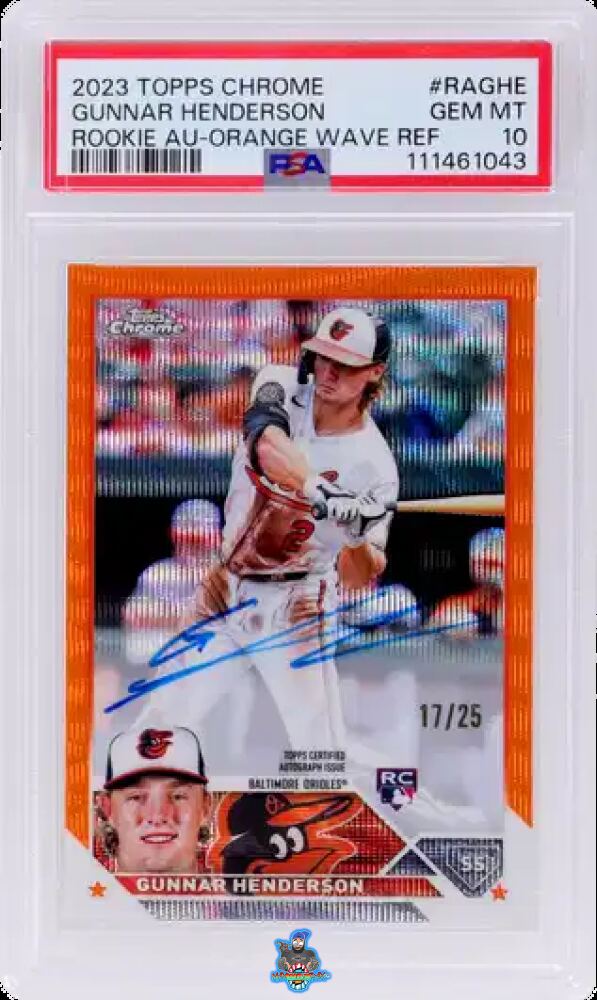 2023 Topps Chrome Rookie Autograph Orange Wave Refractor Gunnar Henderson #RAGHE /25