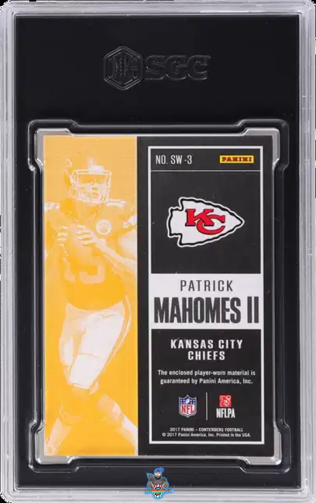 Back of 2017 Panini Contenders Rookie Ticket Swatches Patrick Mahomes II #SW-3
