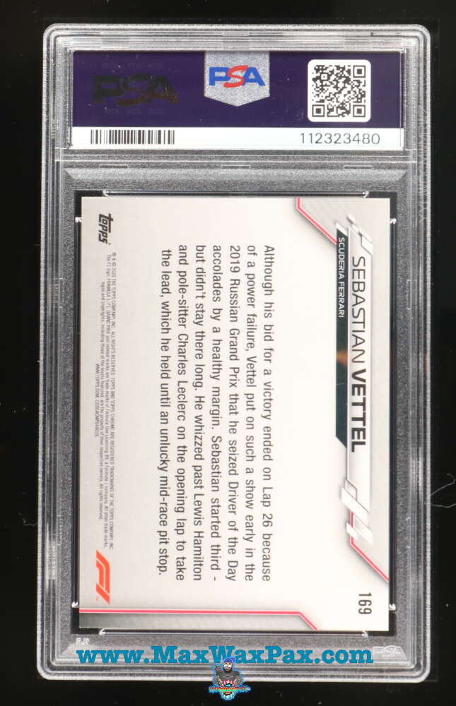 Back of 2020 Topps Chrome Formula 1 70th Anniversary Gold Refractor Sebastian Vettel #169