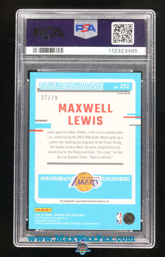 Back of 2023 Panini Donruss Optic Signature-Pink Velocity Maxwell Lewis #252