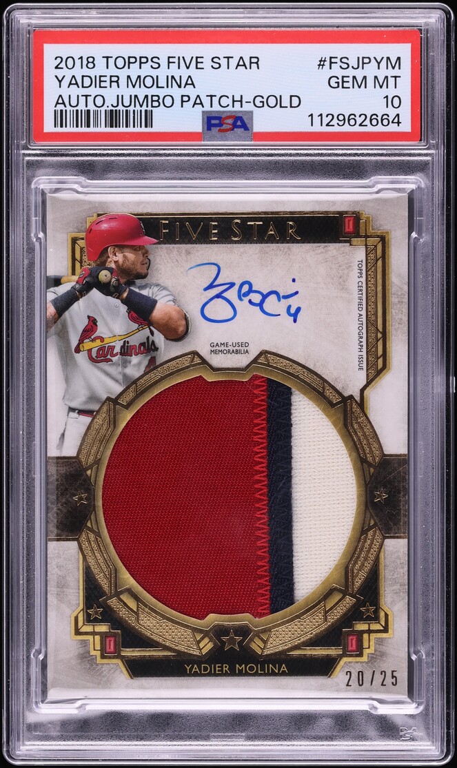 2018 Topps Five Star Jumbo Patch Autograph Gold Yadier Molina #FSJPYM /25
