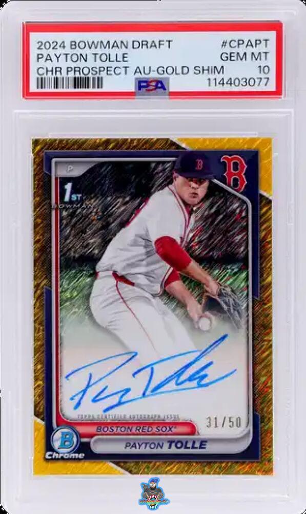2024 Bowman Draft Chrome Prospect Autograph Gold Shimmer Payton Tolle #CPAPT /50