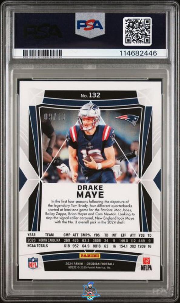 Back of 2024 Panini Obsidian Gold Drake Maye #132
