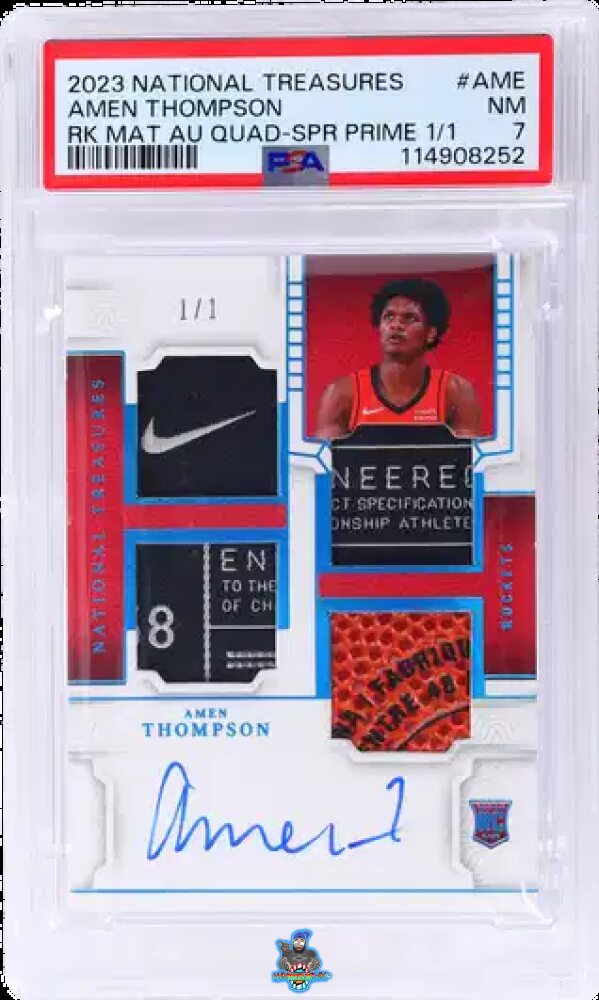 2023 National Treasures Rookie Materials Autograph Quad Super Prime Amen Thompson #RMQAME /1