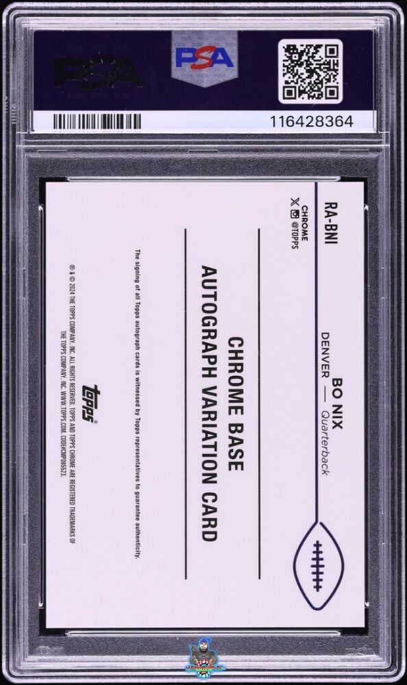Back of 2024 Topps Chrome Rookie Autographs Variations Red Geometric Bo Nix #RABNI