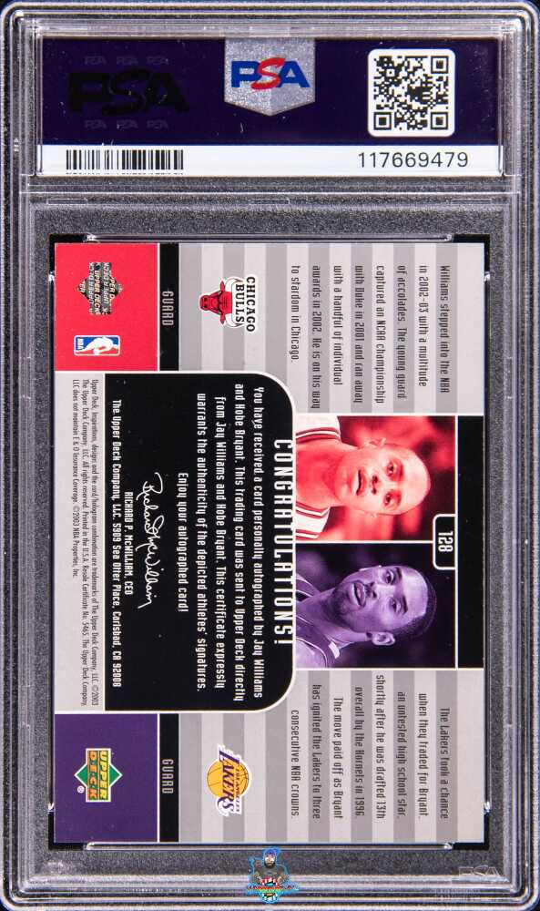 Back of 2002 Upper Deck Inspirations Dual Signatures Jay Williams/Kobe Bryant #128