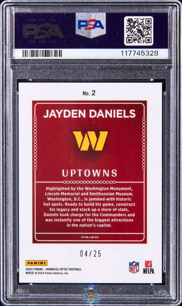 Back of 2024 Panini Donruss Optic Uptowns White Pandora Jayden Daniels #2