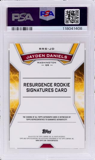 Back of 2024 Topps Resurgence Jayden Daniels Resurgence Rookie Signature Gold Power Surge