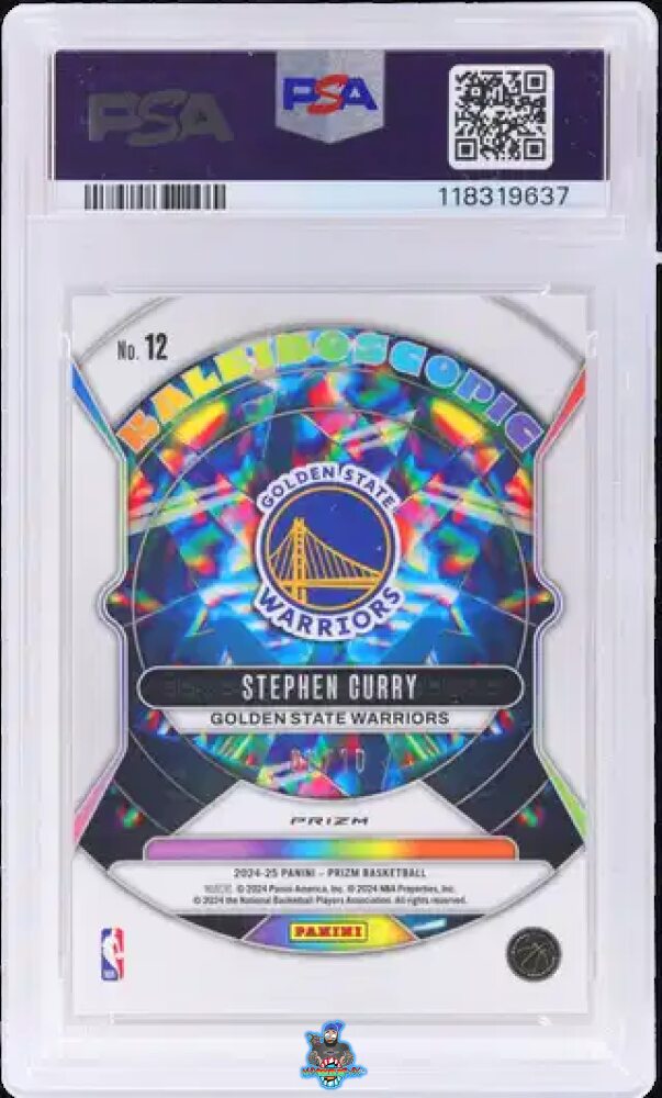 Back of 2024 Panini Prizm Kaleidoscopic Gold Prizm Stephen Curry #12 /10