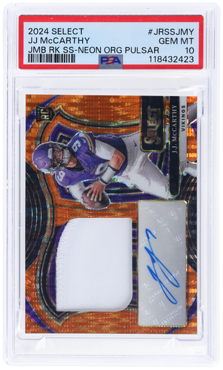 2024 Panini Select Jumbo Rookie Signature Swatch Neon Orange Pulsar JJ Mccarthy #JRSSJMY /35