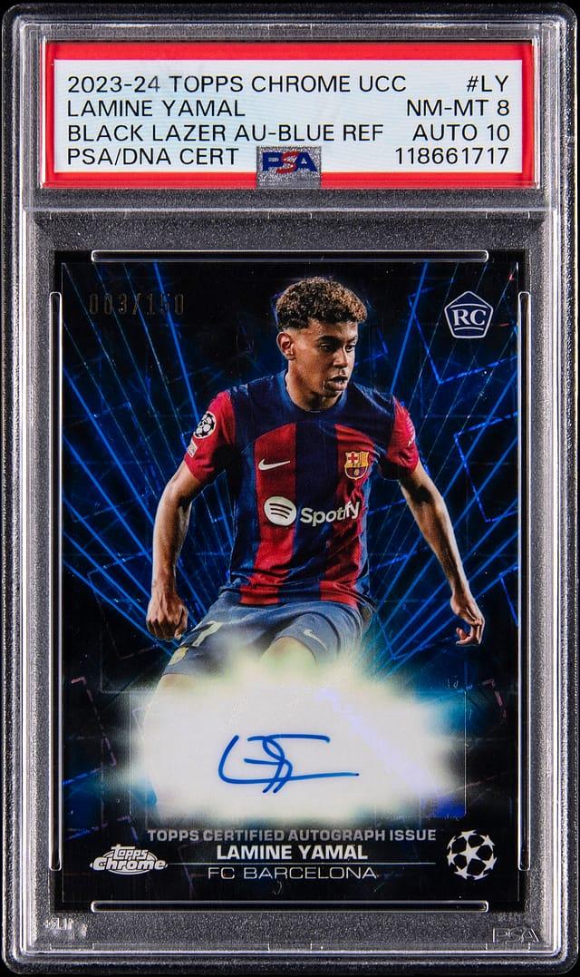 2023-24 Topps Chrome UCC Black Lazer Autographs Blue Refractor #BLA-LY Lamine Yamal Signed Rookie Ca