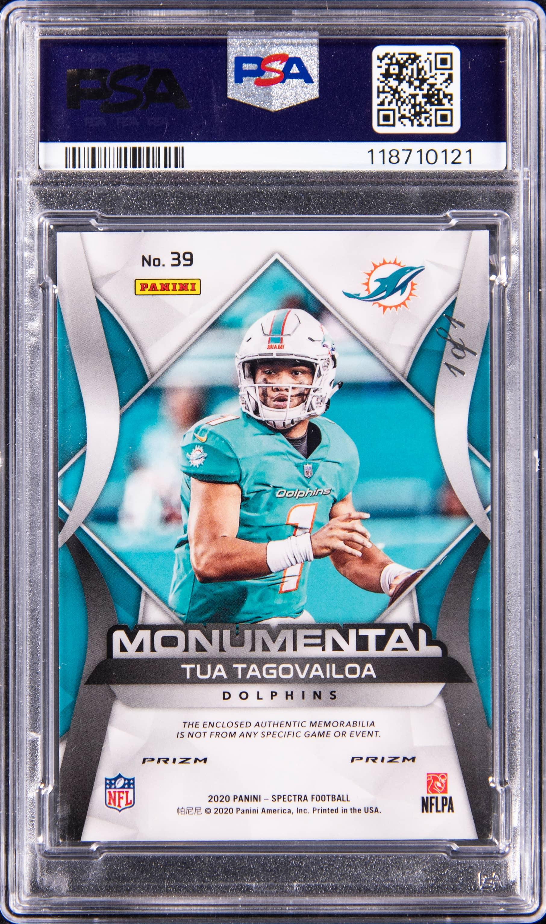 Back of 2020 Panini Spectra Monumental Memorabilia Gold Laundry Tag-Nike 1/1 Tua Tagovailoa #39