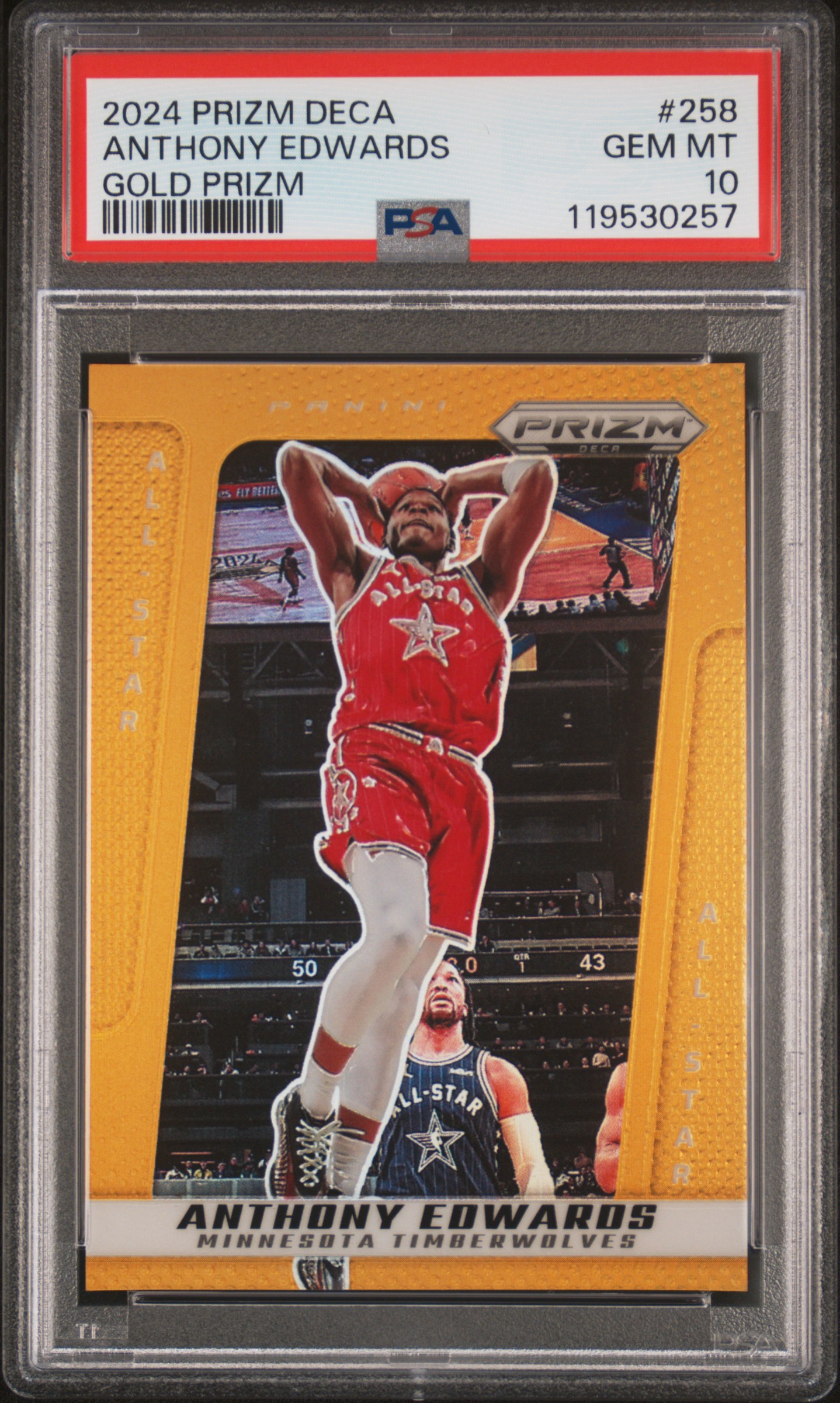 2024 Panini Prizm Deca All-Star Gold Prizm Anthony Edwards #258 /10