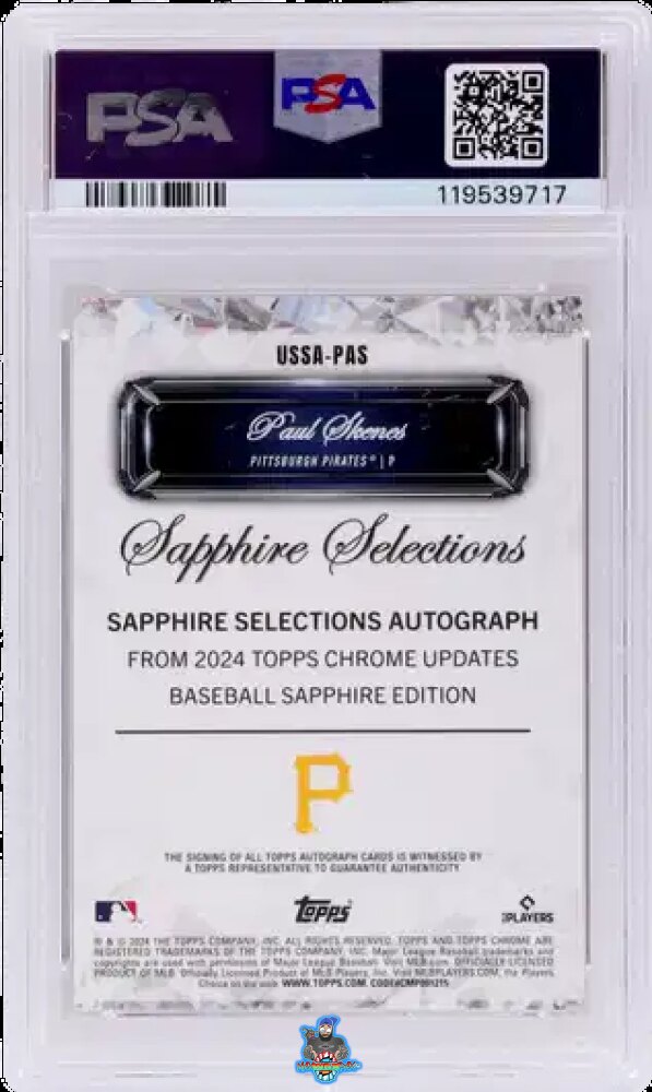 Back of 2024 Topps Chrome Update Sapphire Selections Autograph Orange Paul Skenes #SSA-PAS /25