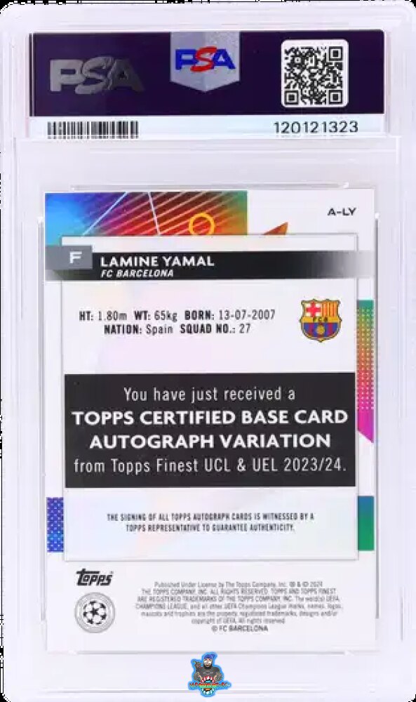 Back of 2023 Topps Finest UEFA Club Competition Autograph Lamine Yamal #ALY