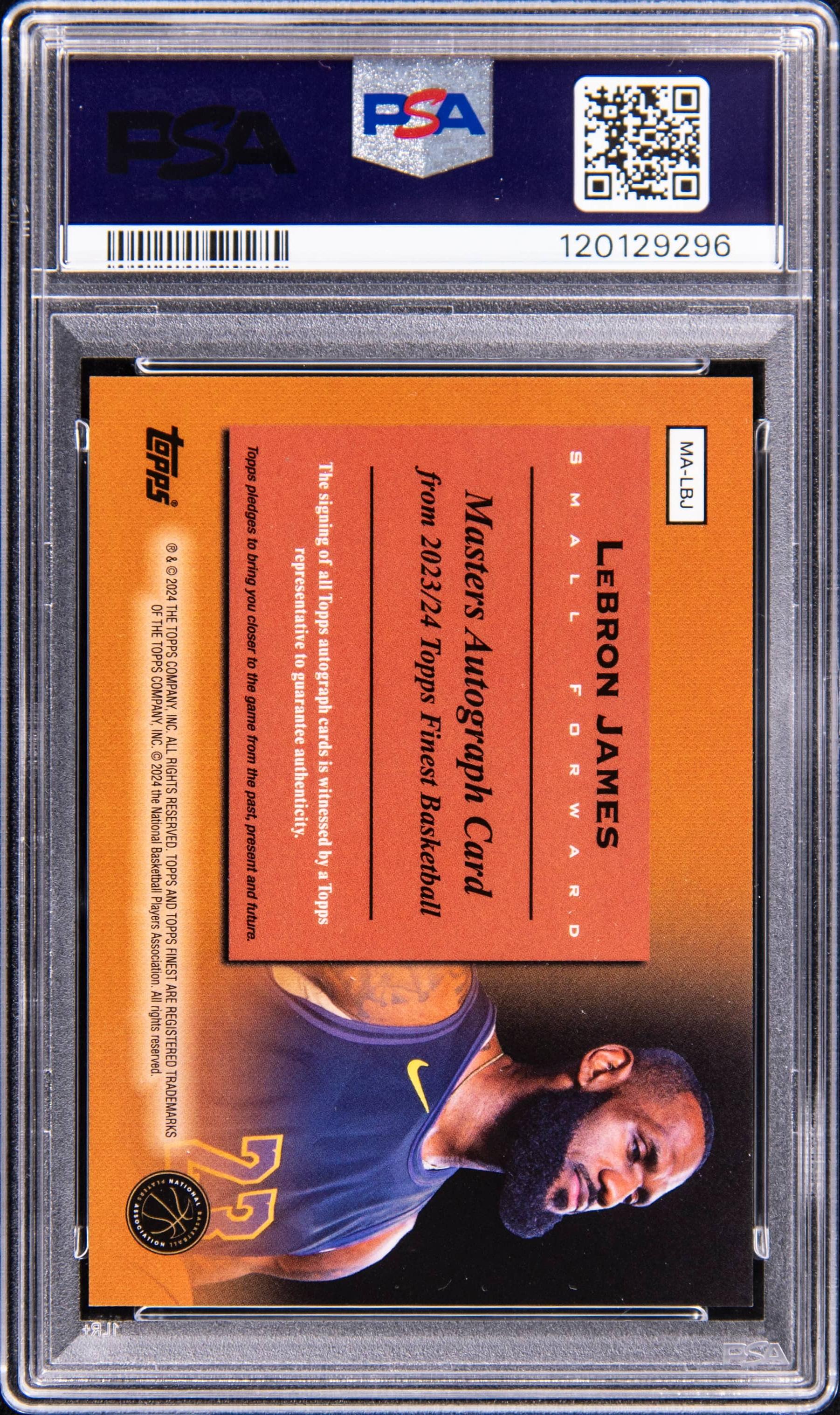 Back of 2023 Topps Finest Masters Autographs Red/Black Vapor LeBron James #MALBJ