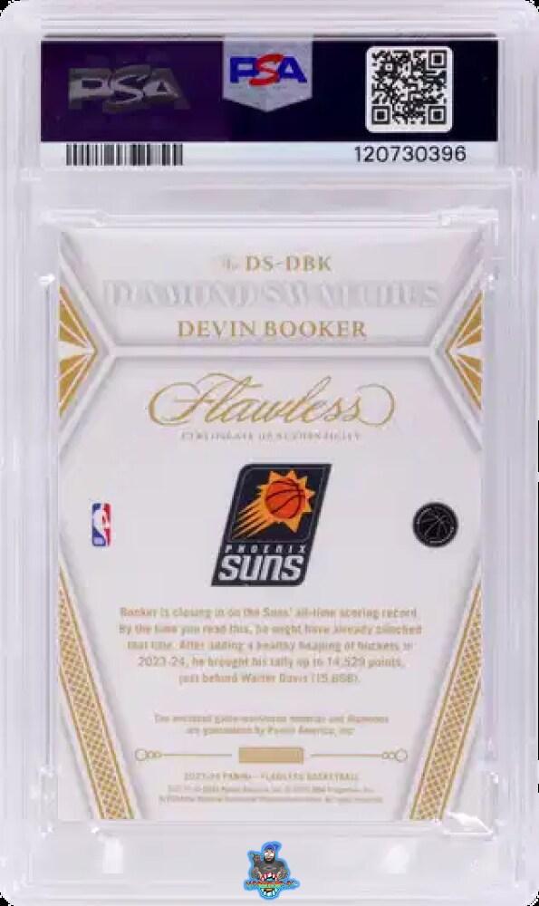 Back of 2023 Panini Flawless Diamond Swatch Devin Booker #DSDBK /3
