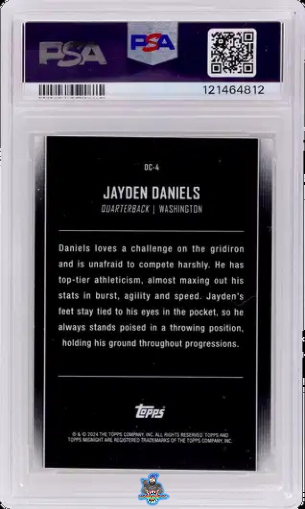 Back of 2024 Topps Midnight Dream Chasers Black Light Jayden Daniels #DC4 /1