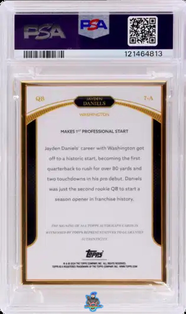 Back of 2024 Topps Now Rookie Campaign Gold Framed Autograph Orange Jayden Daniels #7-A /25