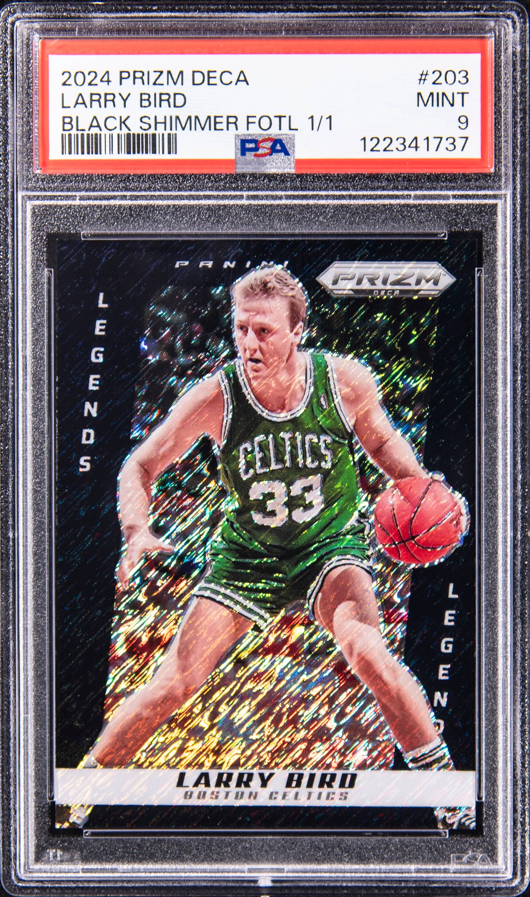 2024 Panini Prizm Deca Black Shimmer Fotl 1/1 Larry Bird #203