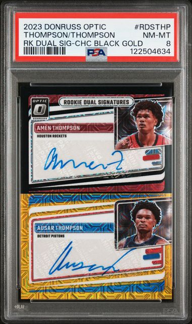2023 Donruss Optic Rookie Dual Signatures Black Gold Choice Amen Thompson/Ausar Thompson #RDS-THP /8