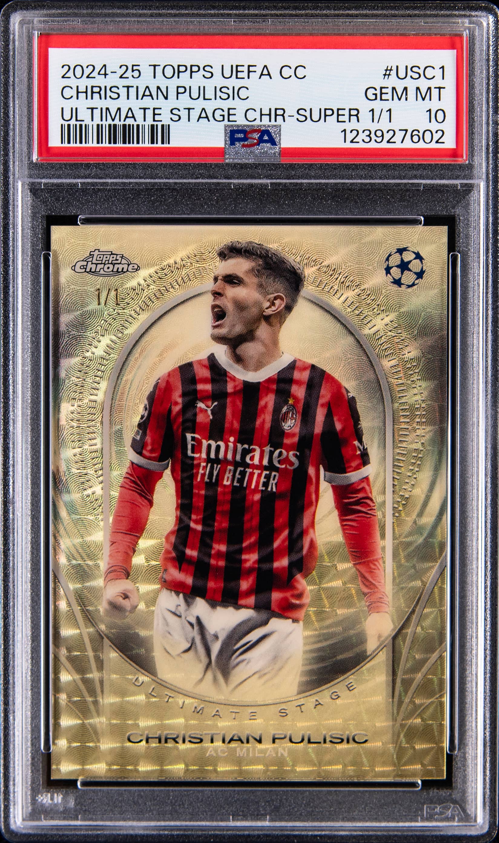 2024 Topps UEFA Club Competitions Ultimate Stage Chrome Superfractor 1/1 Christian Pulisic #USC1