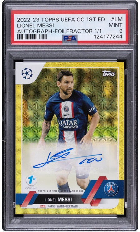 2022 Topps UEFA Club Competitions 1st Edition Lionel Messi(Autographs-Foilfractor) #A1-LM PSA Mint