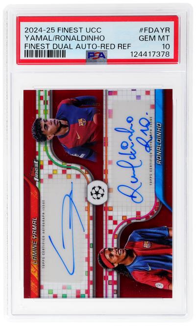2024 Topps Finest UEFA Club Competitions Dual Autographs Red Refractor Lamine Yamal/Ronaldinho #FDAY