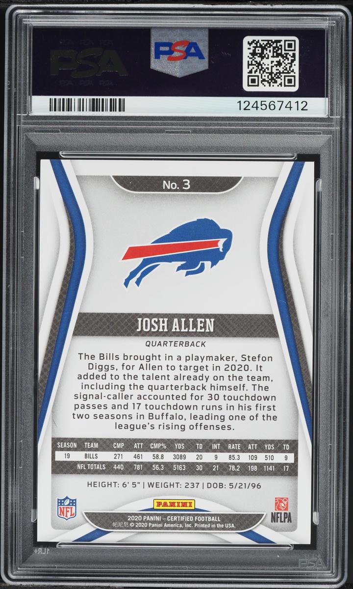 Back of 2020 Panini Certified Mirror Black Josh Allen #3 /1