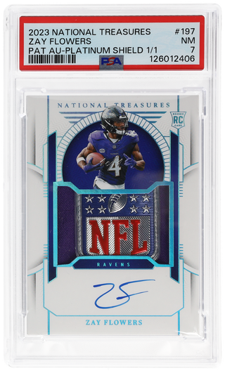 2023 National Treasures Patch Autograph Platinum NFL Shield Zay Flowers #197 /1