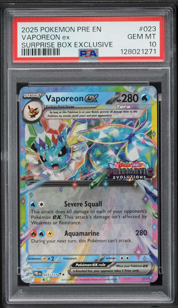 2025 Pokemon Scarlet and Violet Prismatic Evolutions Surprise Box Vaporeon Ex #23