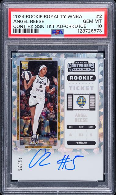 2024 Panini Rookie Royalty WNBA Contenders Rookie Season Ticket Autograph Cracked Ice Angel Reese #2 /25