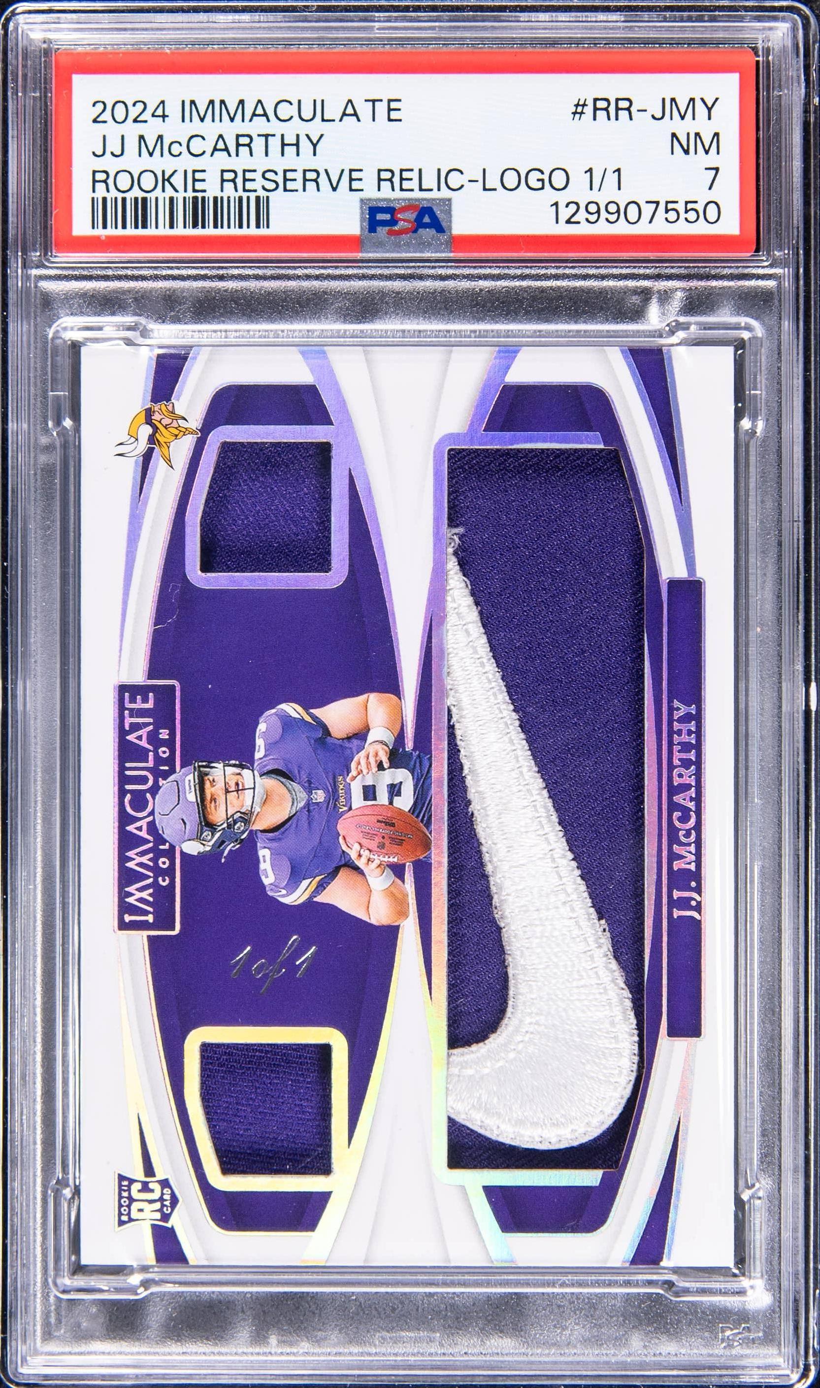 2024 Panini Immaculate Collection Rookie Reserve Relics Brand Logo 1/1 JJ Mccarthy #RR-JMY