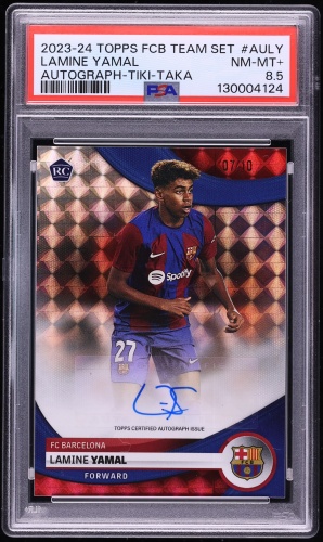 2023 Topps FC Barcelona Tiki-Taka Foil Lamine Yamal ROOKIE AUTO /10 #AU-LY PSA 8.5 NM-MT+