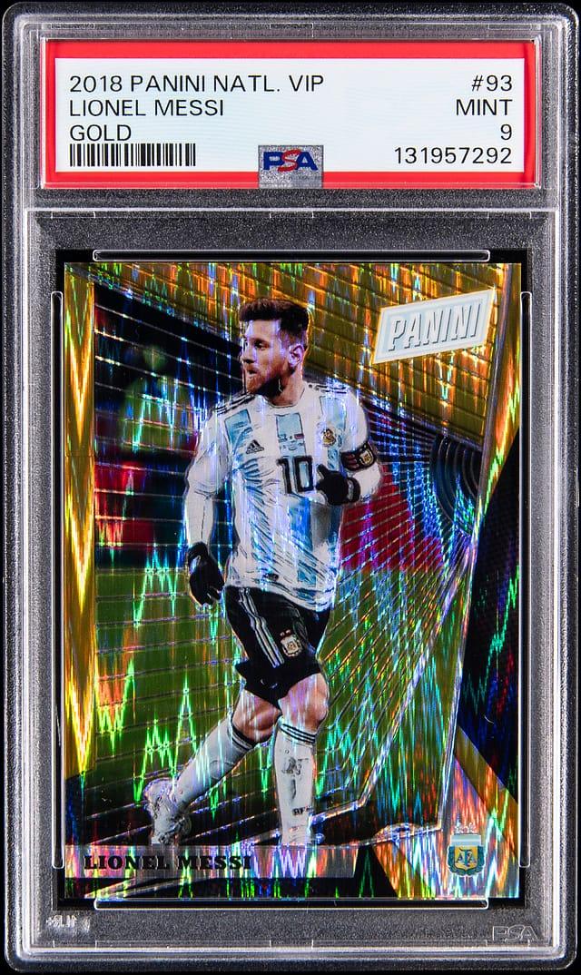 2018 Panini National VIP Gold #93 Lionel Messi (#04/10) - PSA MINT 9