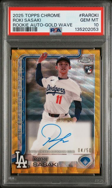 2025 Topps Chrome Rookie Autograph Gold Wave Refractor Roki Sasaki #RAROKI /50