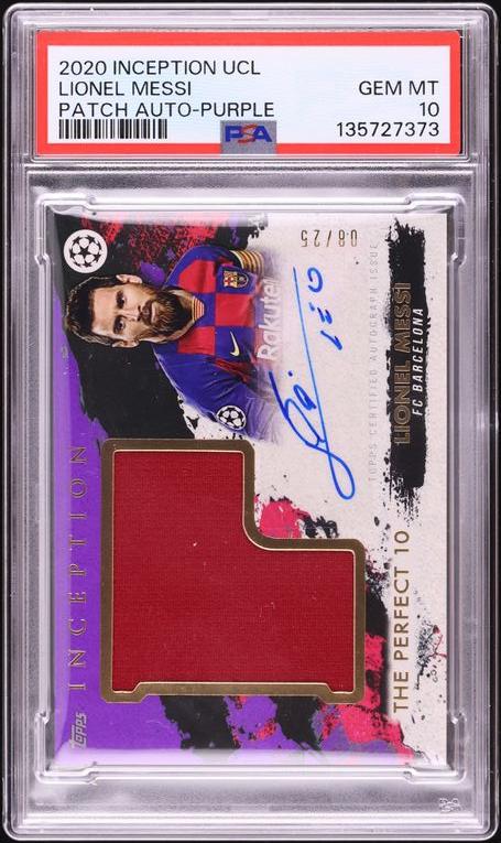 2020 Topps Inception UEFA Purple Lionel Messi PATCH AUTO /25 PSA 10 GEM MINT