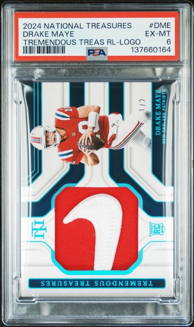 2024 Panini National Treasures Tremendous Treasures Relics Brand Logo Drake Maye #DME