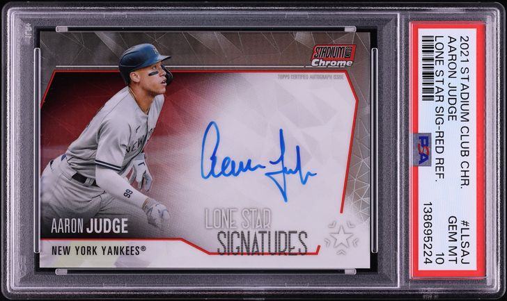 2021 Stadium Club Chrome Lone Star Signatures Red Refractor Aaron Judge AUTO /5 #LLS-AJ PSA 10