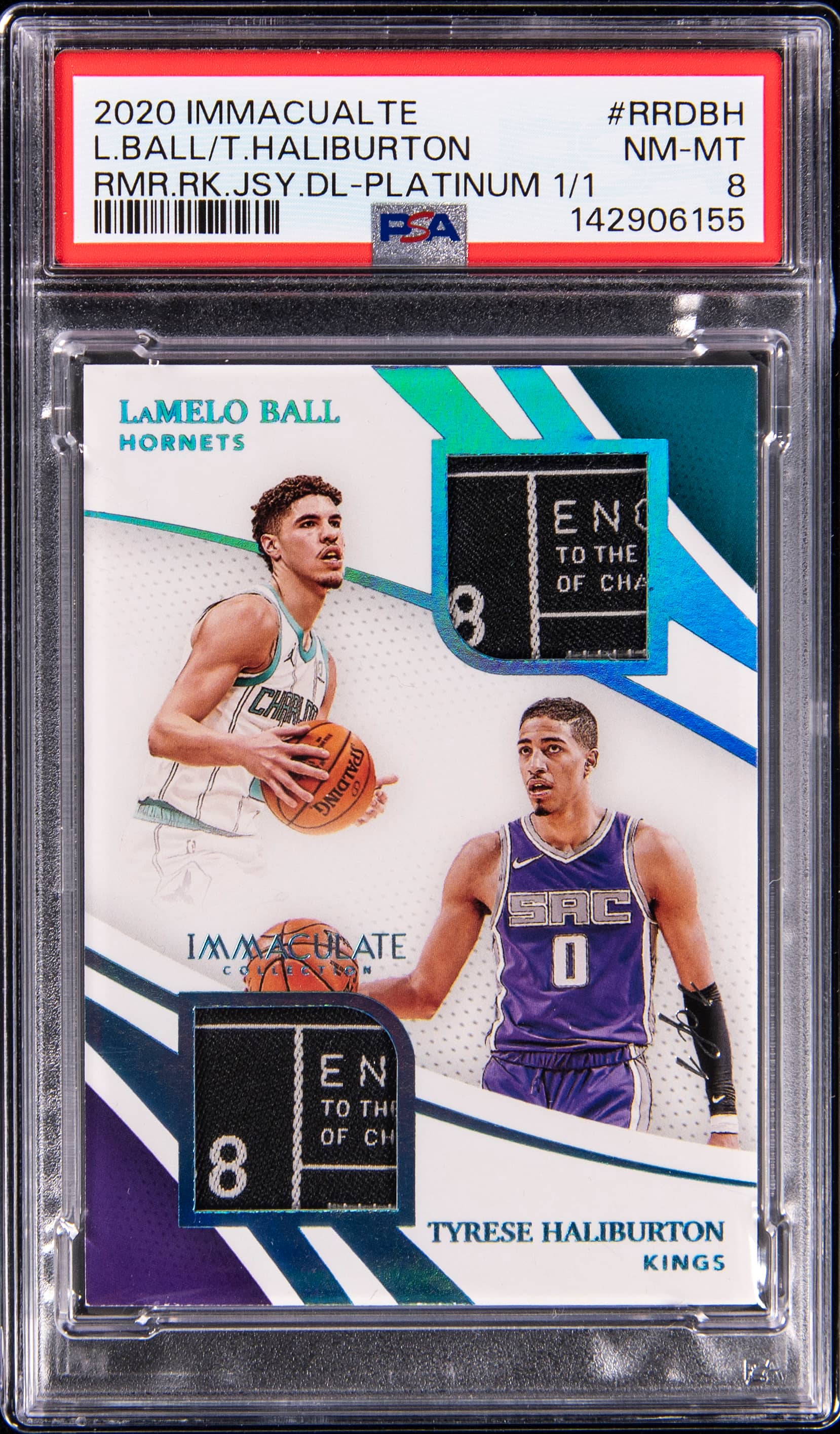 2020 Panini Immaculate Collection Remarkable Rookie Jersey Relics Dual Platinum 1/1 Lamelo Ball/Tyrese Haliburton #RRDBH