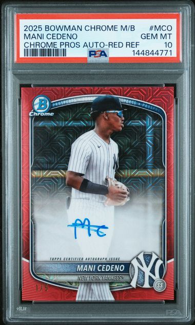 2025 Bowman Chrome Mega Box Chrome Prospects Autographs Red Refractor Mani Cedeno #MCO